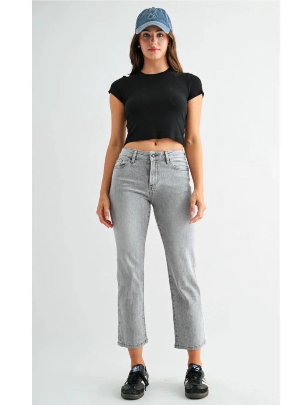 Mica Denim Mid-Rise Straight Crop Stripe Jeans - Rock Stone Women’s Size 29
